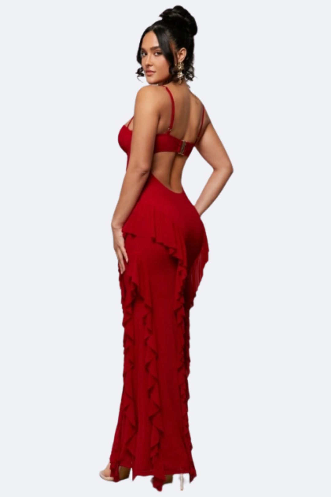 Floren | Rode Vlammen Ruffle Maxi-jurk