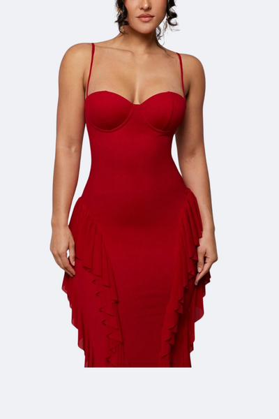 Floren | Rode Vlammen Ruffle Maxi-jurk